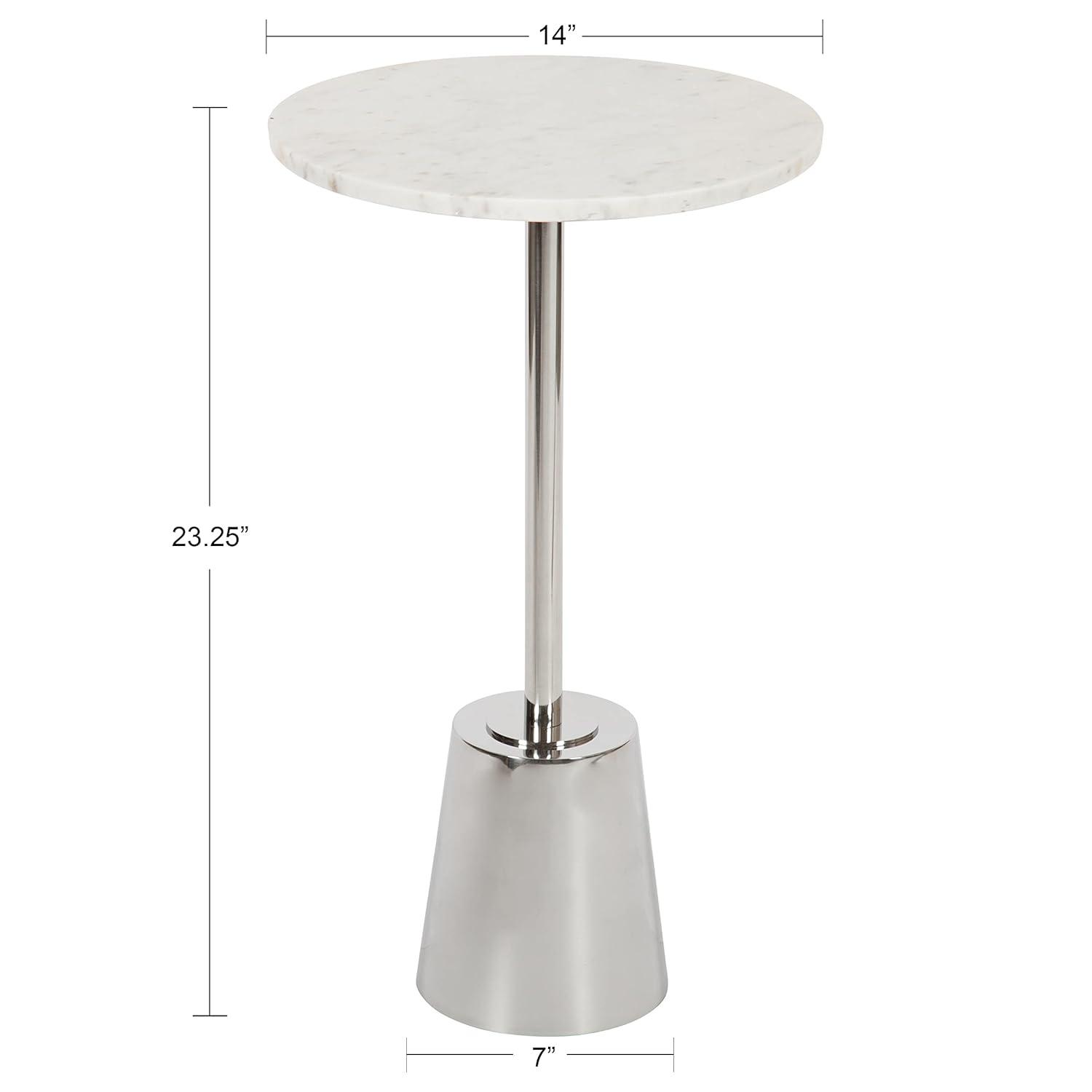 Kate and Laurel Tira Round Metal Side Table, 14x14x24, Silver and White