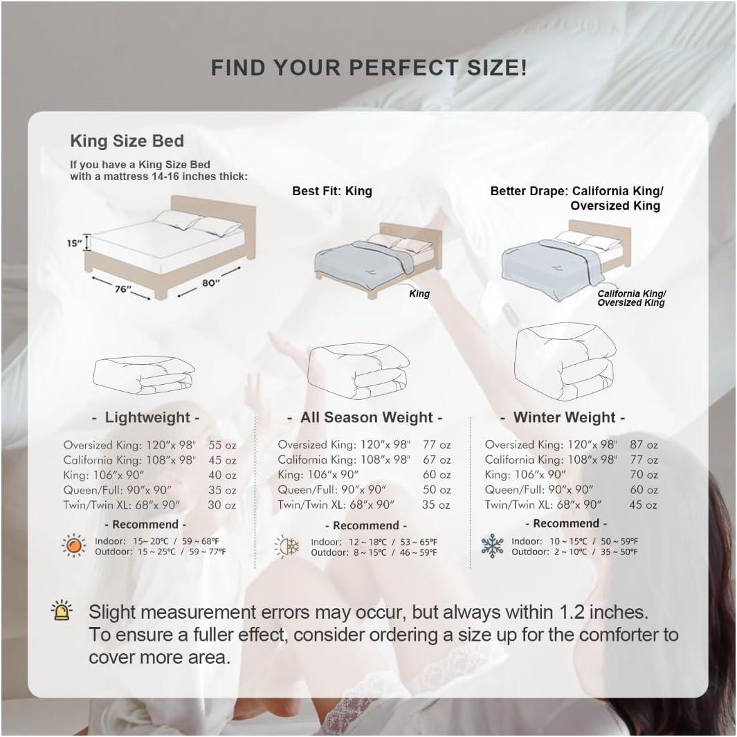 Royoliving Premium Heavyweight Feathers Down Comforter 100% Cotton Cover White Winter Down Proof Thickened King Size Duvet Insert with Corner Tabs (106x90, 70 Oz)