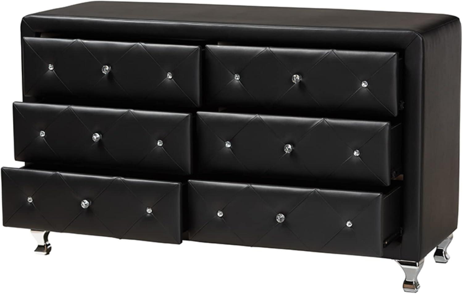 Baxton Studio Luminescence Black Faux Leather Upholstered Dresser