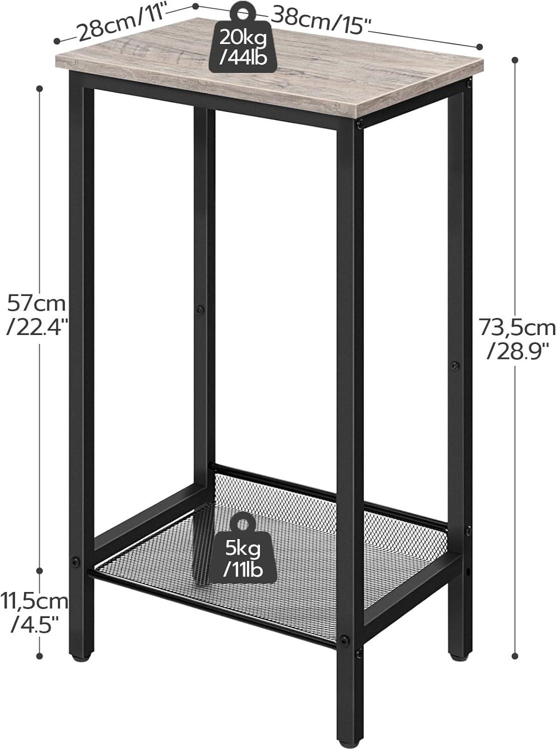 Greige and Black Tall Metal Side Table with Adjustable Mesh Shelf