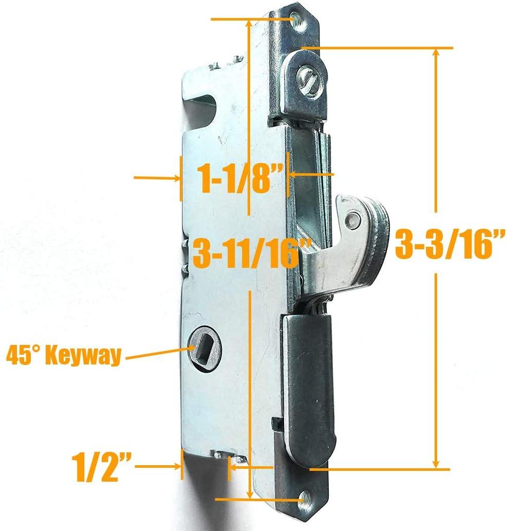 Patio Door Handle Set + Mortise Lock 45ّ Perfect Replacement for Sliding Glass Door Fits 3-15/16" Screw Hole Spacing, Non-keyed with Mortise Latch Locks,White Diecast,Reversible Design(Non-H