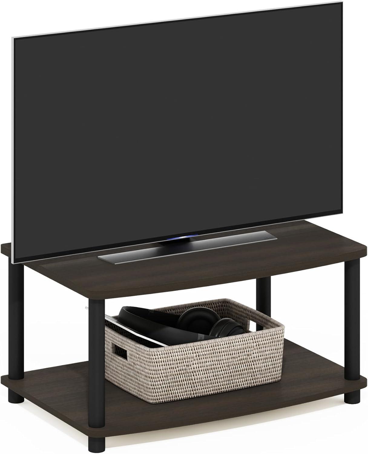 Furinno Industrial No Tools Elevated TV Stands with 2-tier Open Storage Shelves TV Console for TVs up to 25 inch Dark Brown/Black