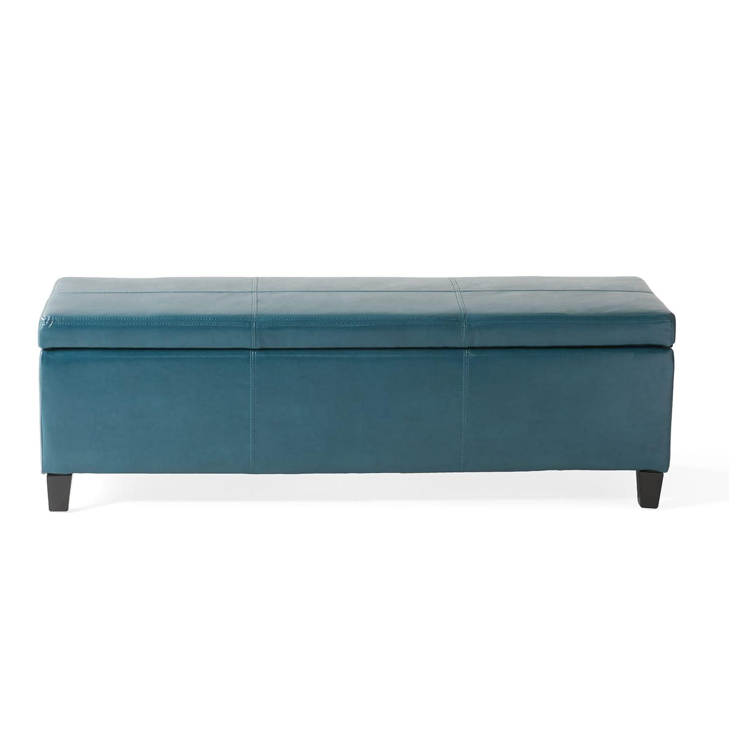 Lucinda Faux Leather Storage Ottoman Bench Teal - Christopher Knight Home: Solid Wood, Rectangular, Padded
