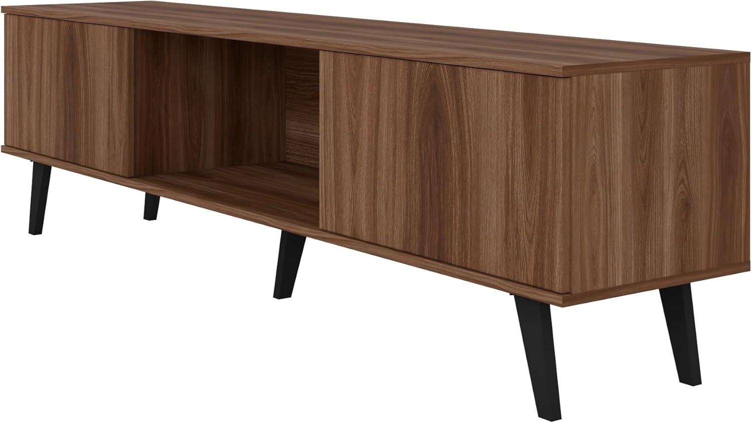 Nut Brown Mid-Century Modern TV Stand with Cabinet