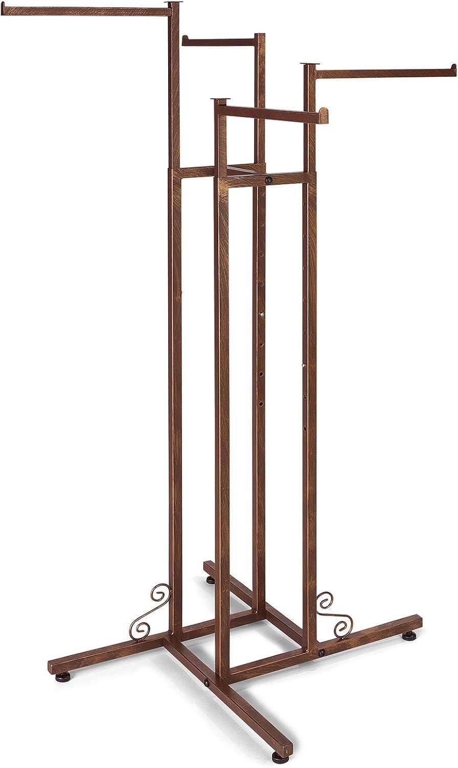 Adjustable Brushed Copper 4-Way Clothing Rack with Straight Arms