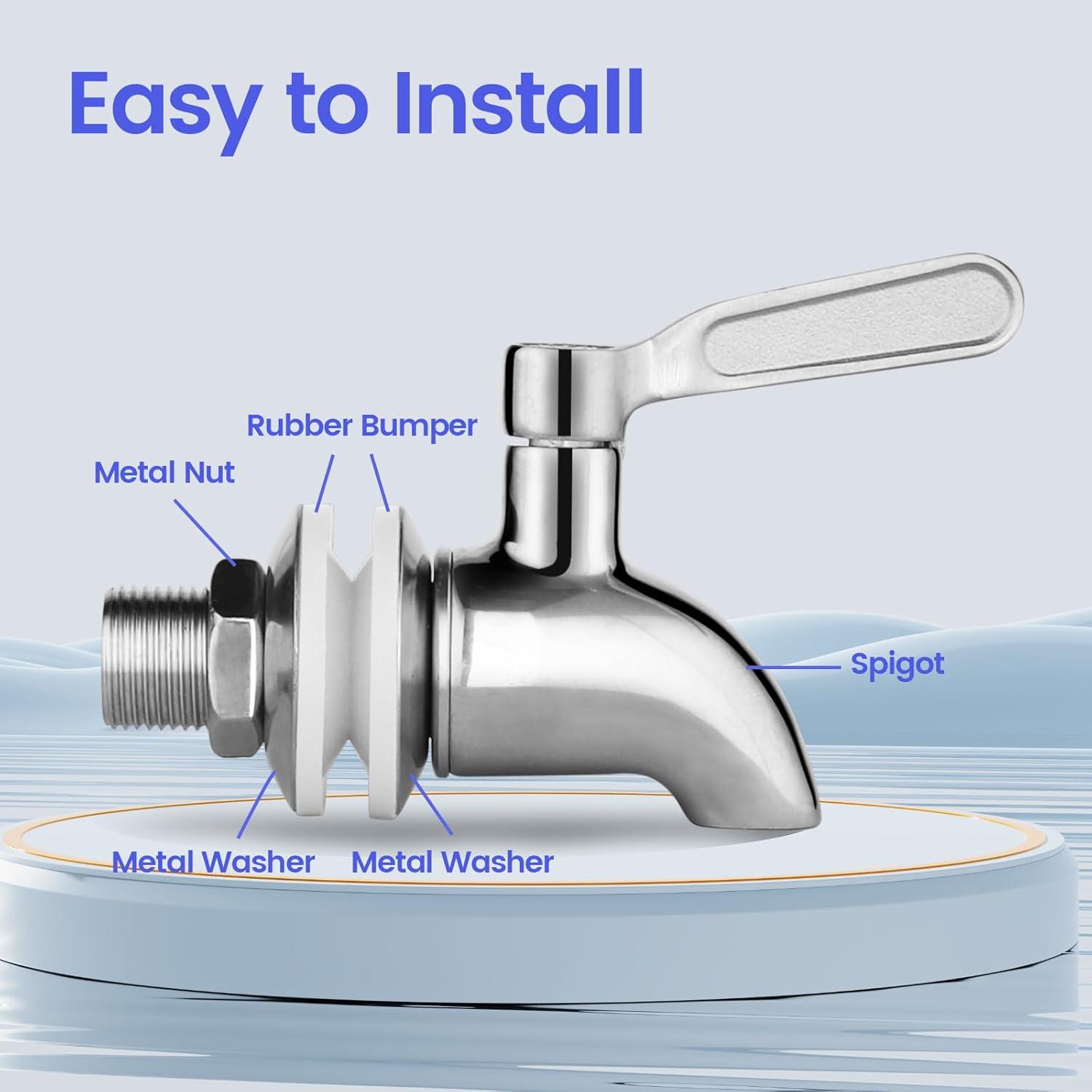 Polished Stainless Steel Beverage Dispenser Replacement Spigot Set