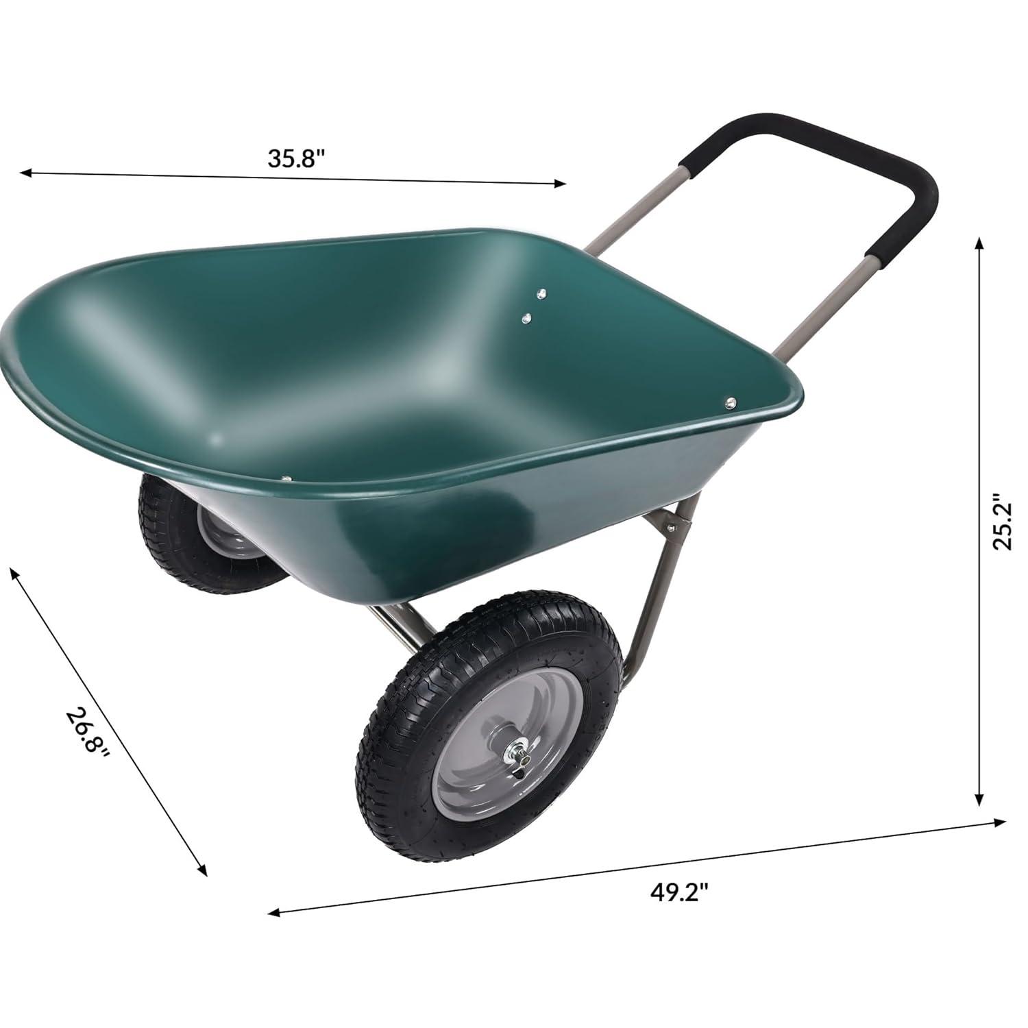 Costway 2 Tire Wheelbarrow Cart Heavy-duty Dolly Utility Cart Green