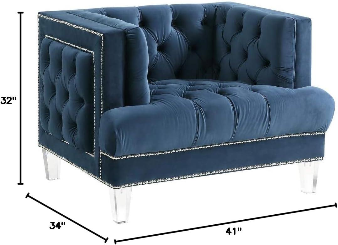 41" Ansario Chair Blue Velvet - Acme Furniture: Acrylic Legs, Nail-Head Trim, Tufted Square Back