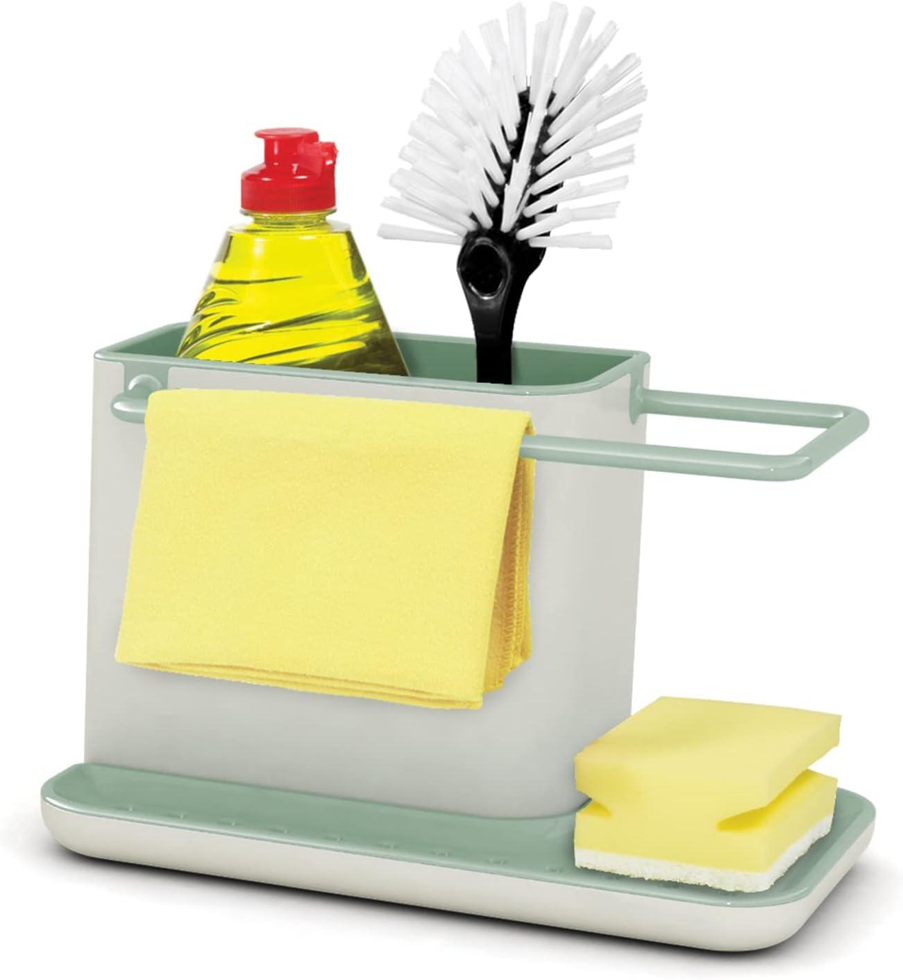 Light Stone and Sage Plastic Kitchen Sink Organizer Caddy