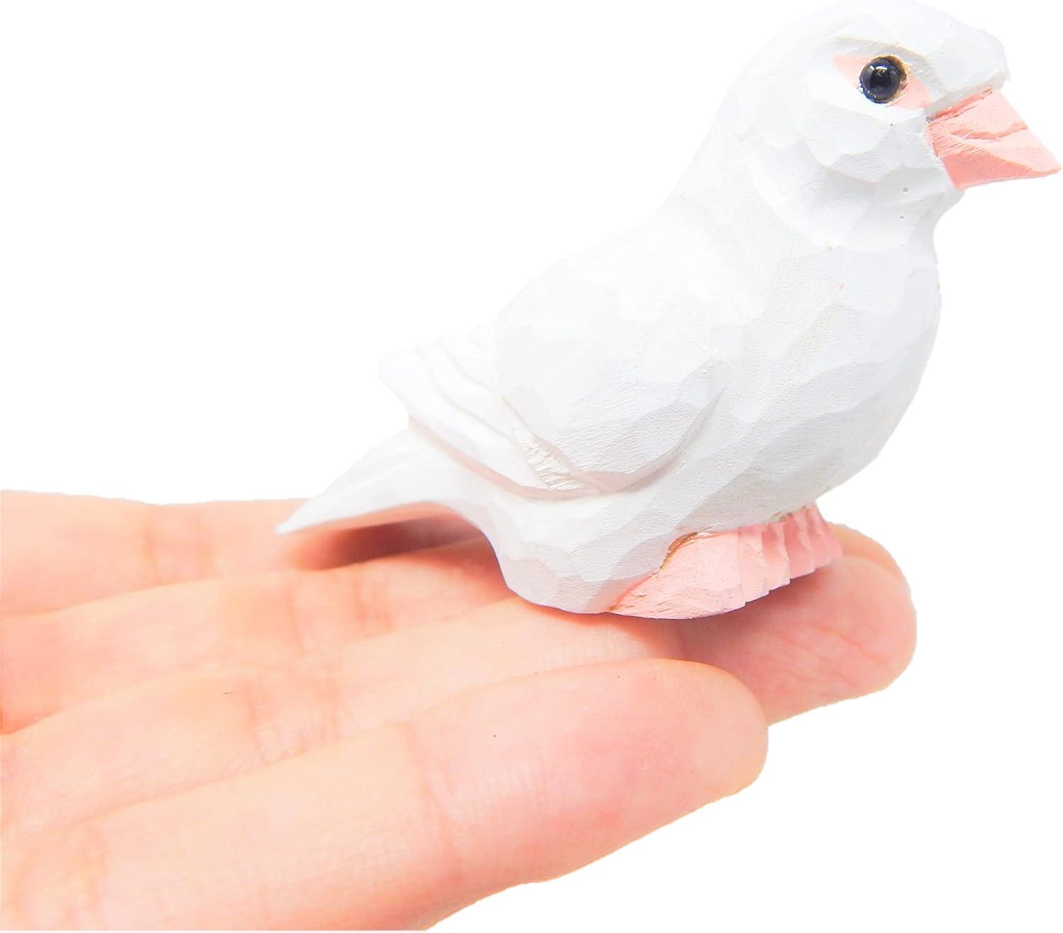 Hand-Carved White Dove Birch Wood Figurine