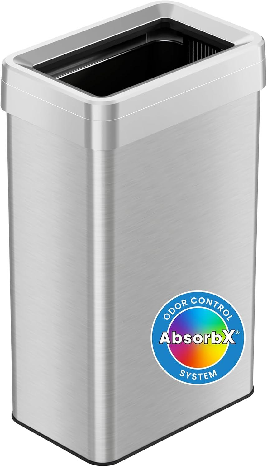 iTouchless Open Top Trash Can with Dual AbsorbX Odor Filters 18 Gallon Silver Stainless Steel