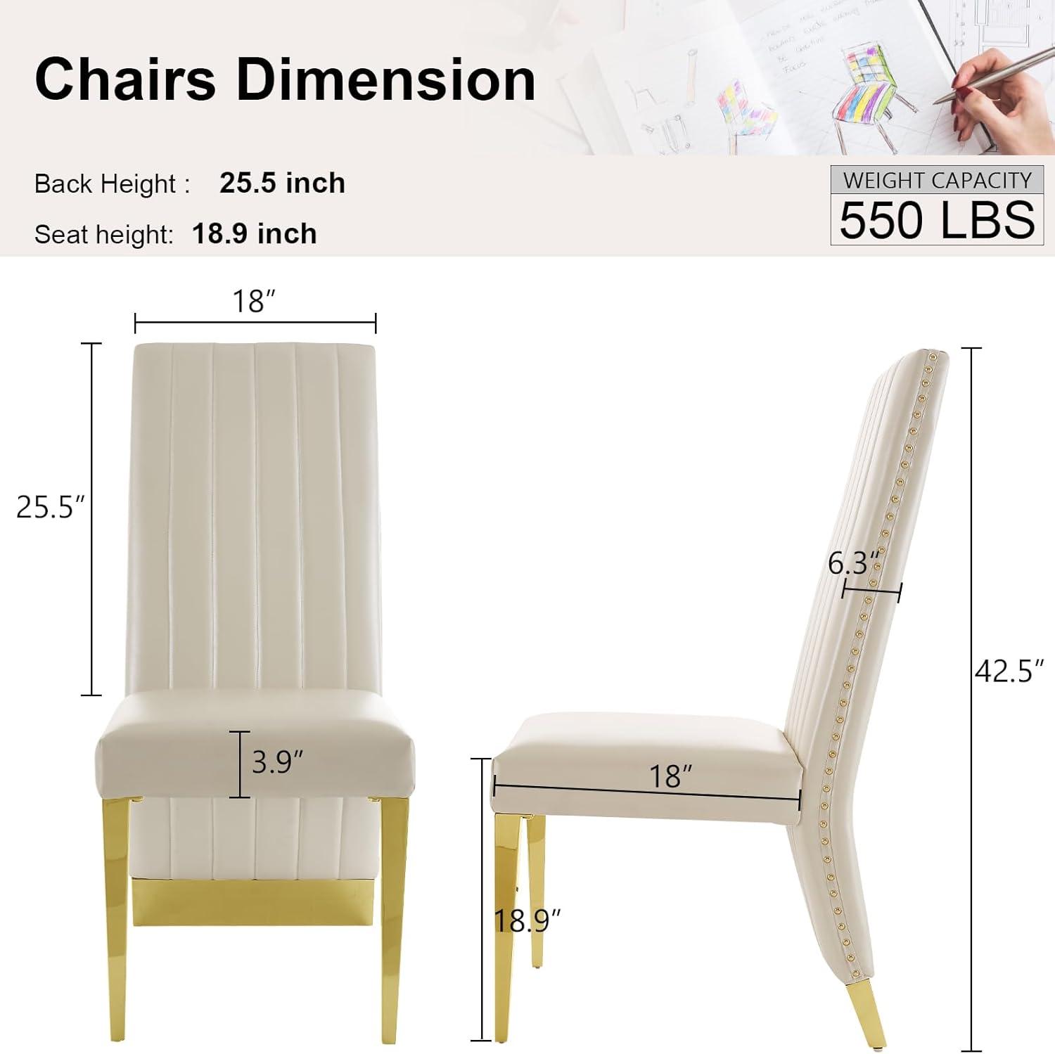 White Faux Leather High Back Side Chair with Gold Metal Legs