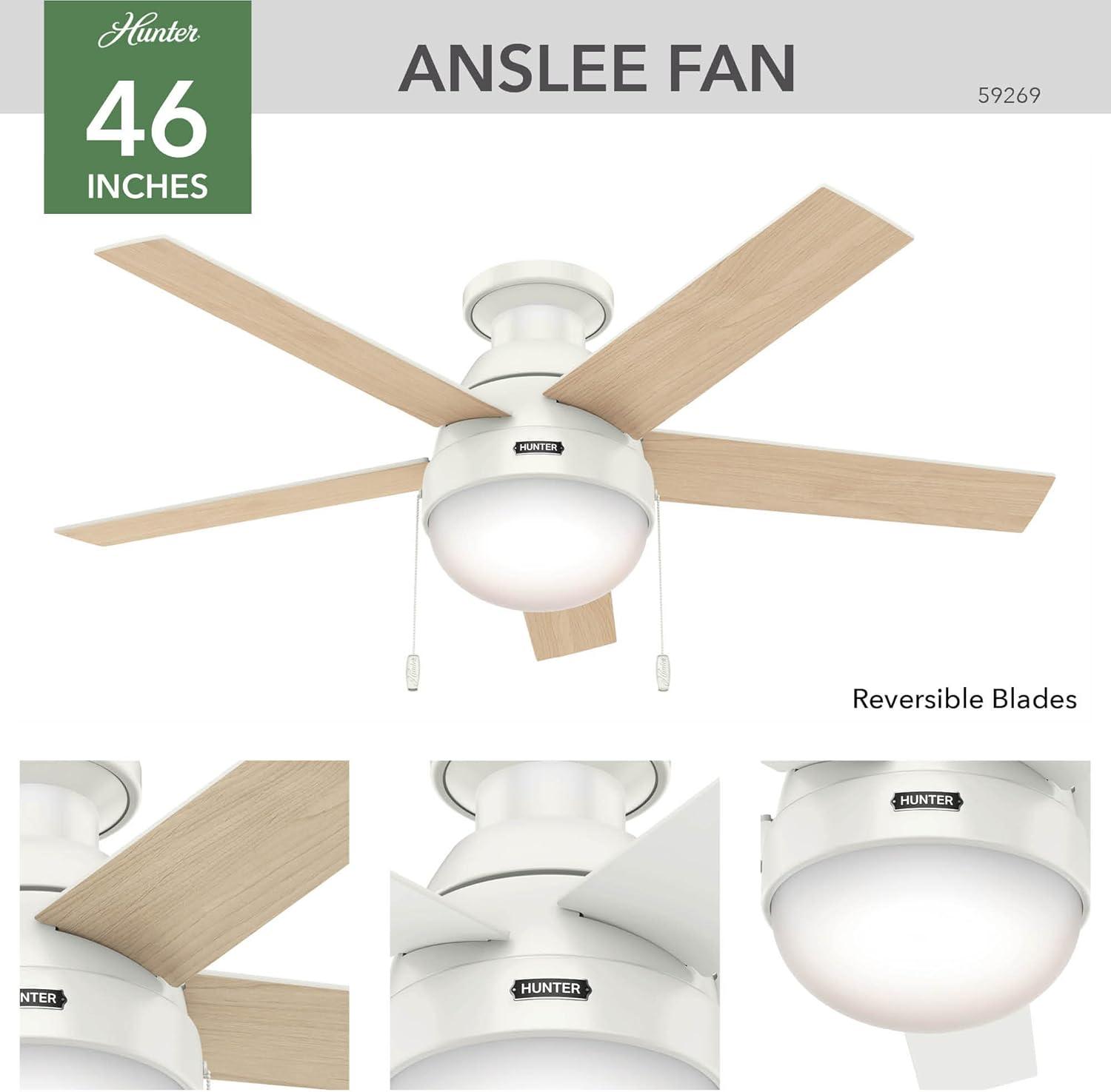 46" Anslee 5 - Blade LED Flush Mount Ceiling Fan with Pull Chain and Light Kit Included