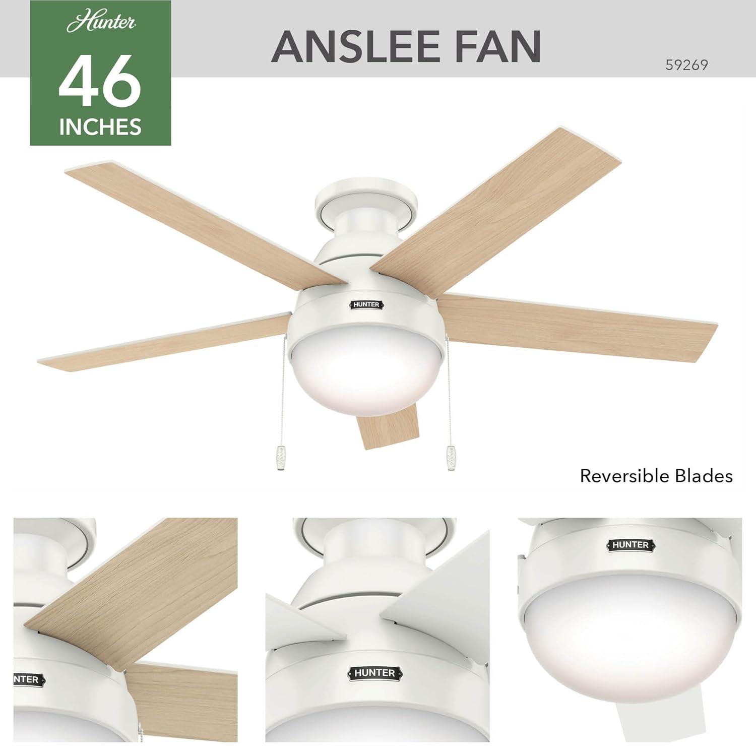 46" Anslee 5 - Blade LED Flush Mount Ceiling Fan with Pull Chain and Light Kit Included