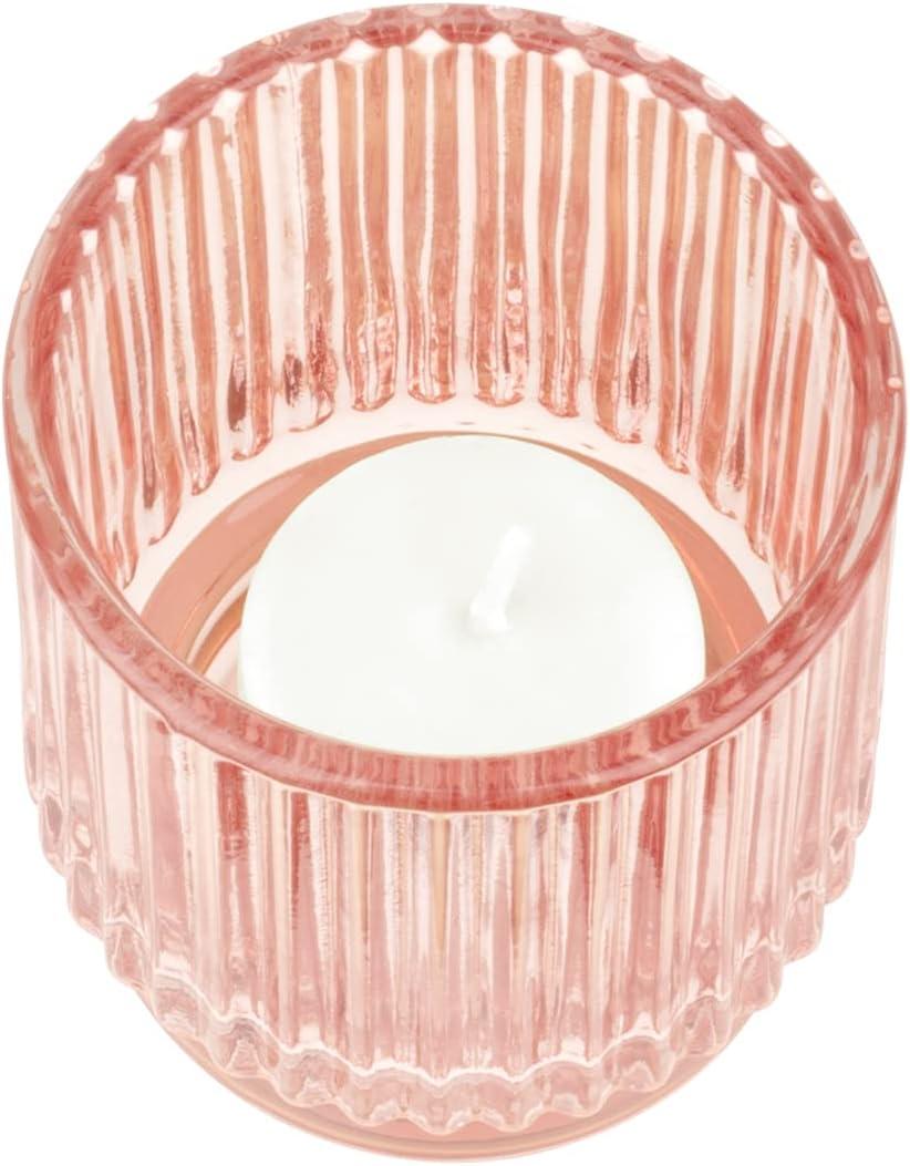 Koyal Wholesale Blush Pink Ribbed Candle Holders, Set of 6