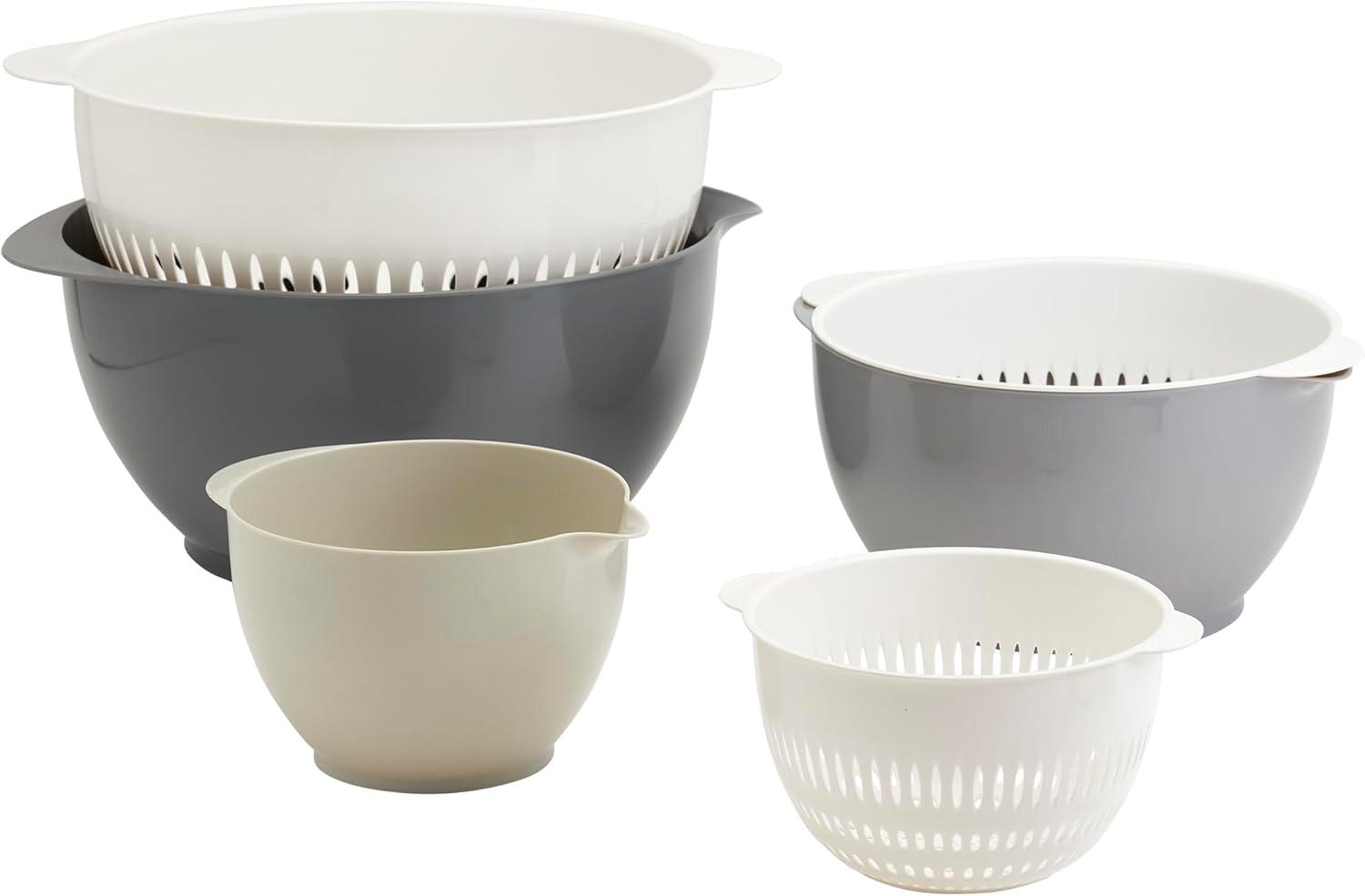 6 Piece Gray Plastic Mixing Bowls and Colanders Set