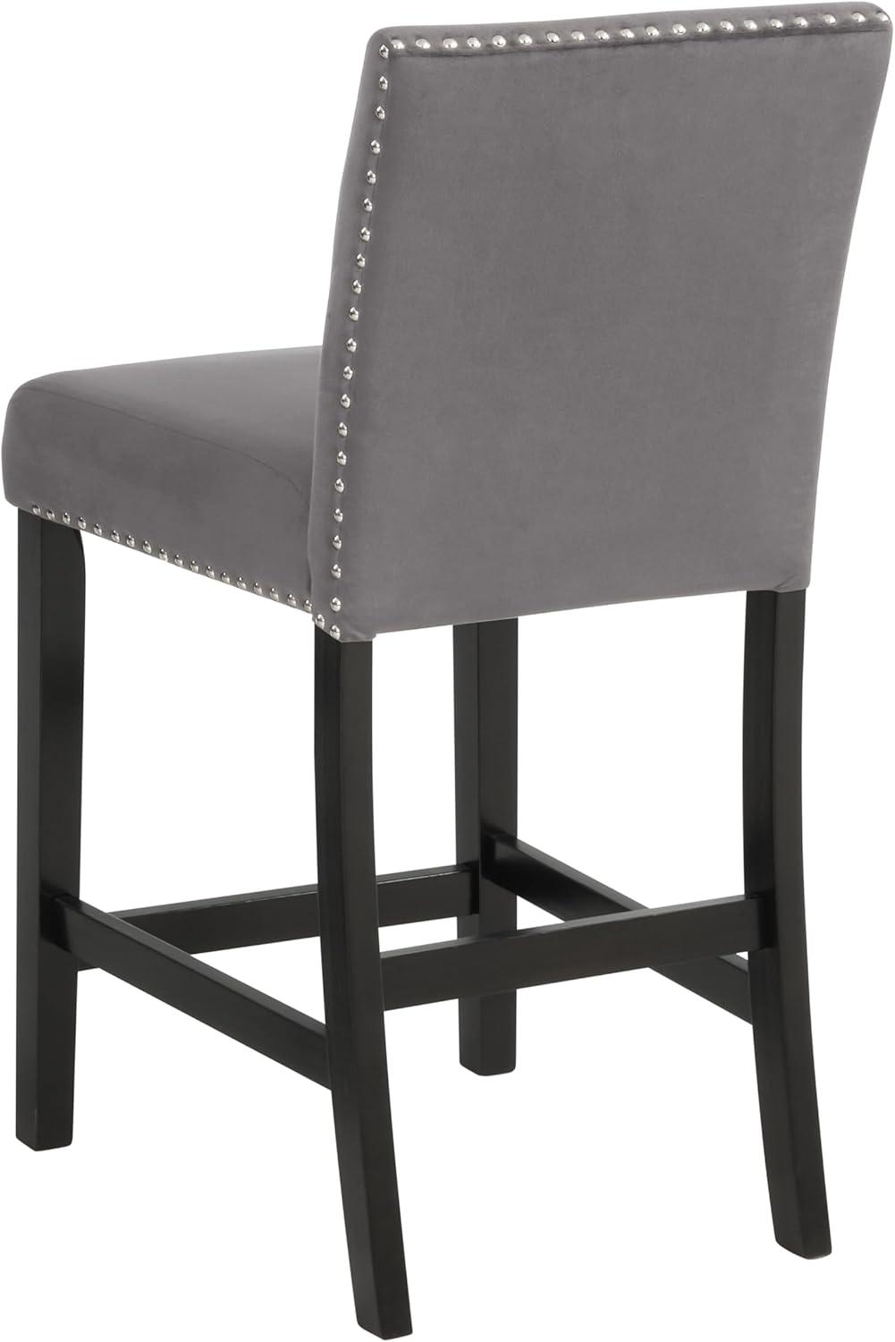Roundhill Furniture Cobre Contemporary Velvet Counter Stool with Nailhead Trim, Gray, Set of 2