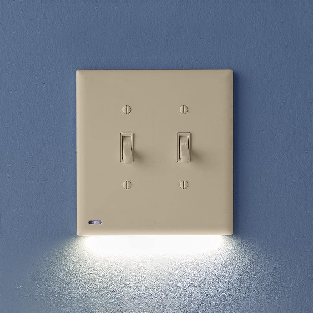 SnapPower SwitchLight Double-Gang Wall Plate Night Light - Bright / Dim / Off Sensor - Toggle, Ivory (1 Pack)