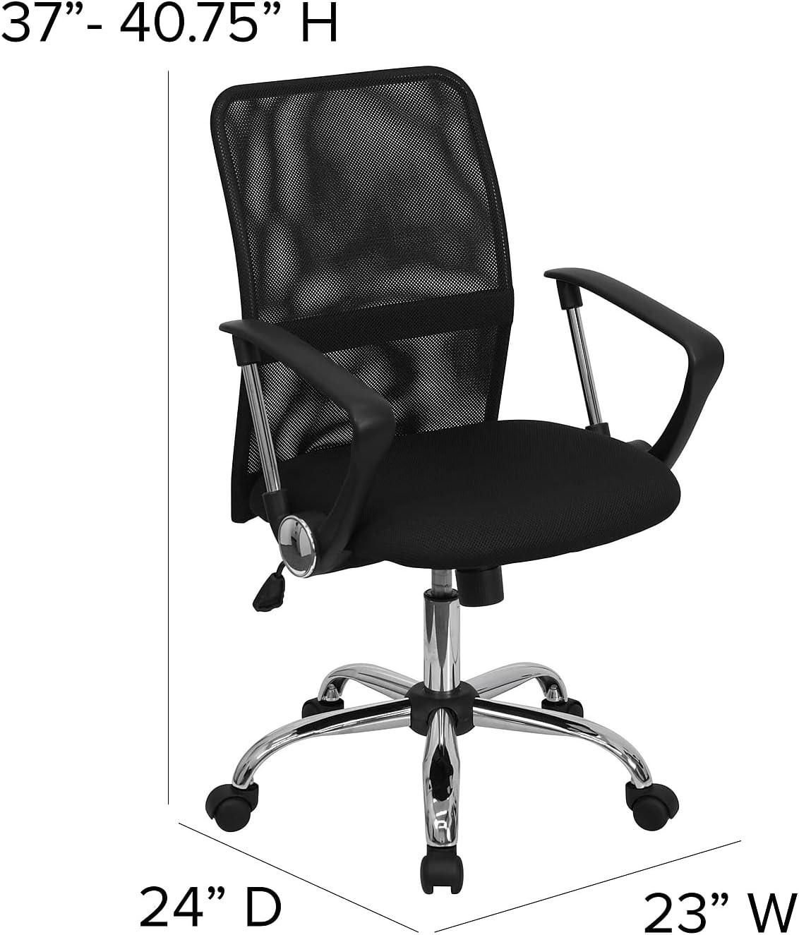 Flash Furniture Mid-Back Black Mesh Swivel Task Office Chair with Lumbar Support Band and Arms