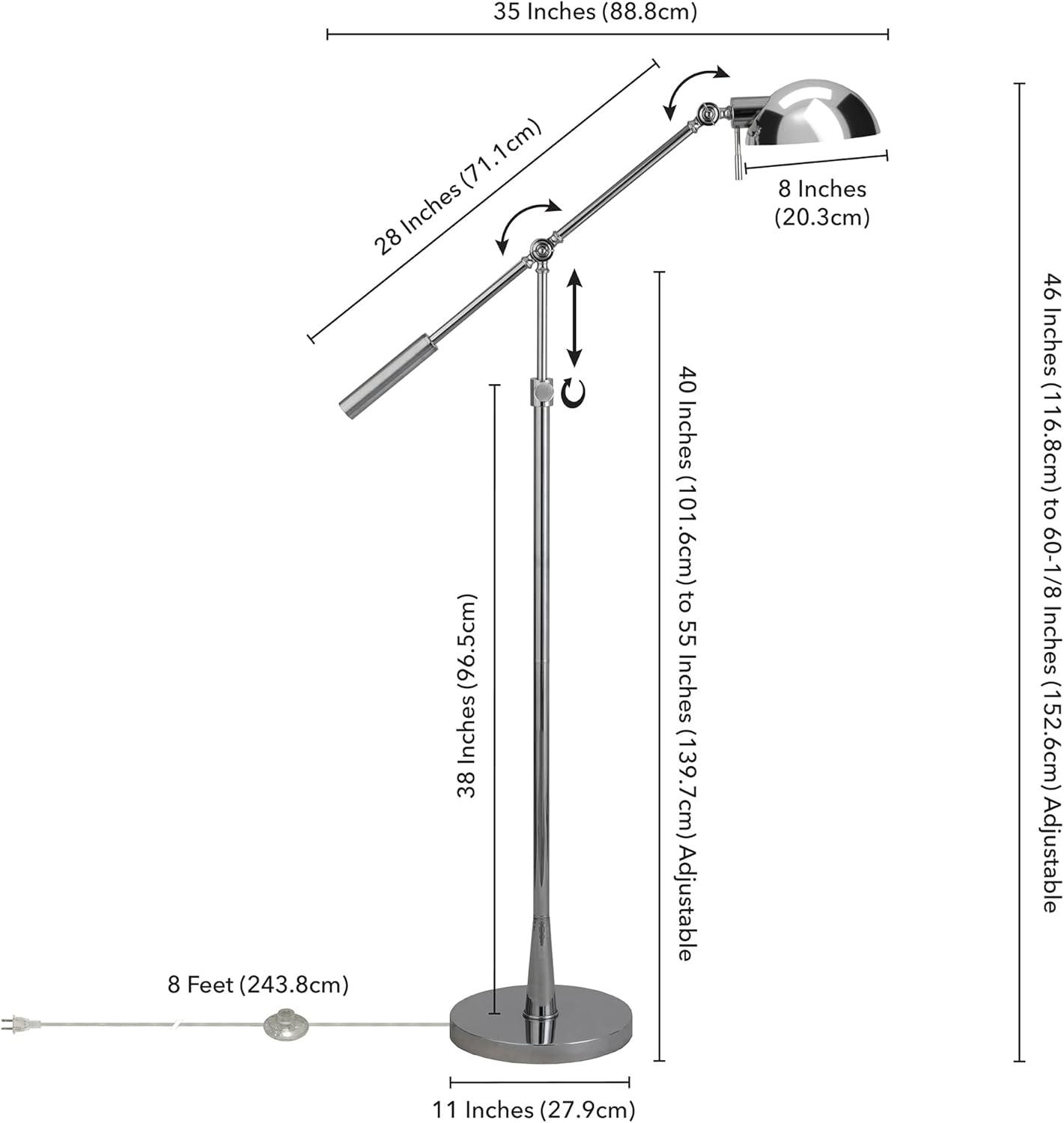 Polished Nickel Adjustable Floor Lamp with Dome Shade