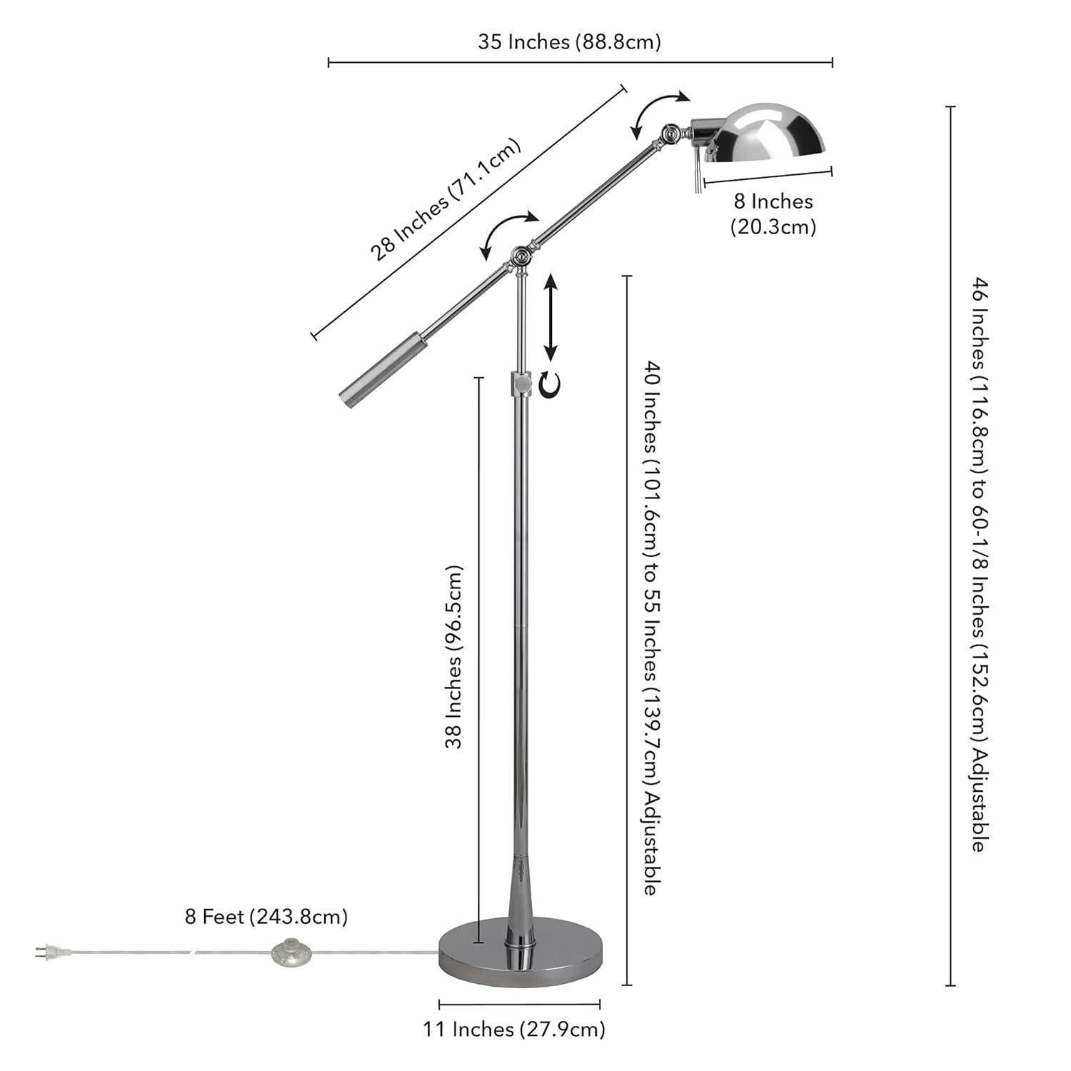 Evelyn&Zoe Dexter Height Adjustable/Tilting Floor Lamp with Metal Shade, Polished Nickel/Polished Nickel