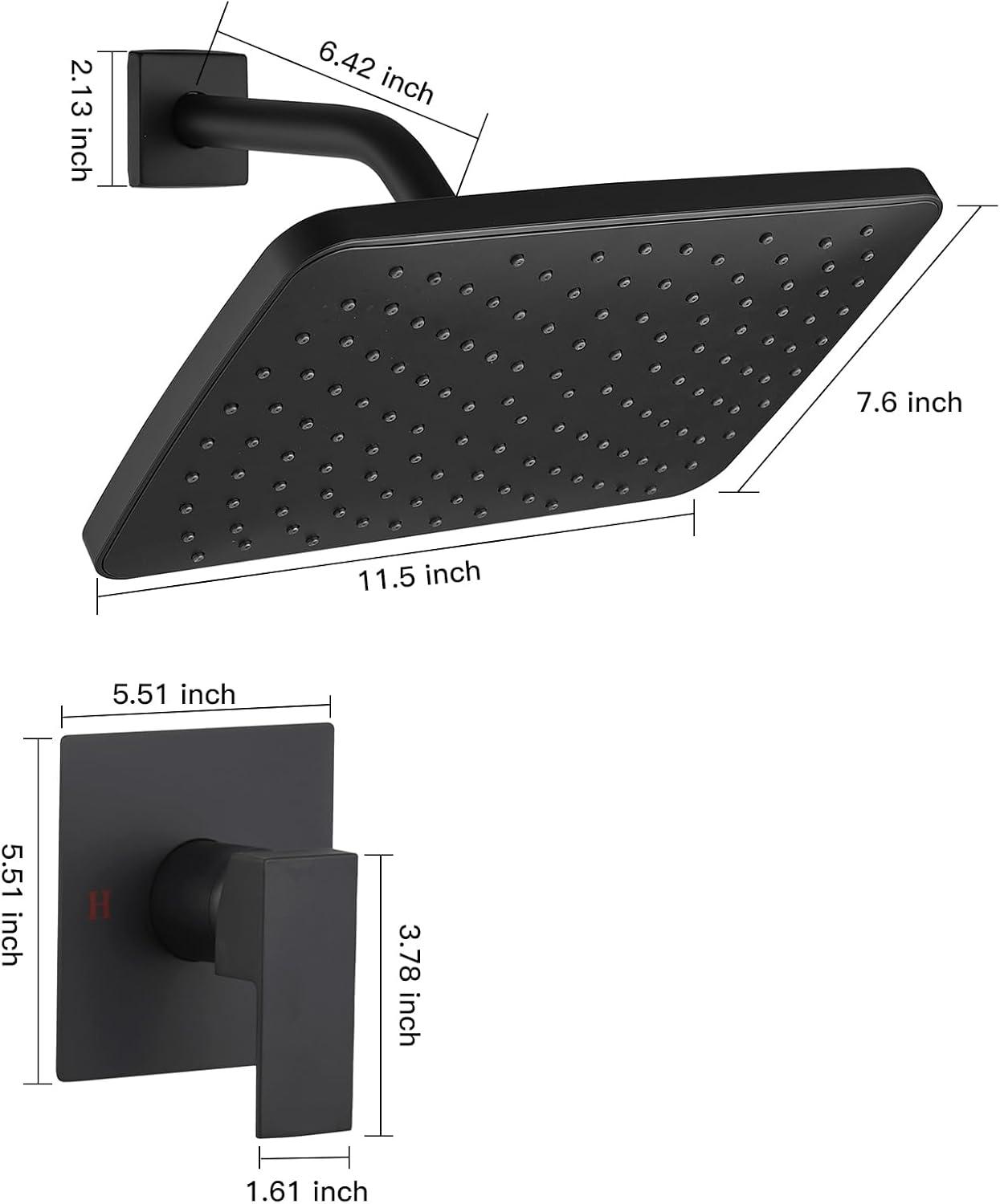 Matte Black Square Rainfall Shower Faucet Set with Valve