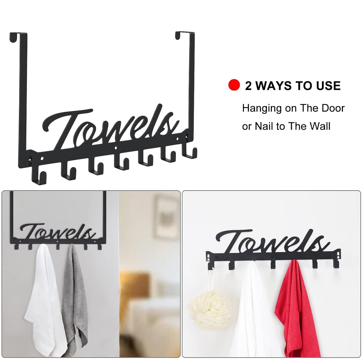 Over The Door Hooks - Heavy Duty Towel Rack with 6 Hooks for Bedroom, Bathroom, Kitchen - Holds Towels, Bags, Coats, Hats - Black