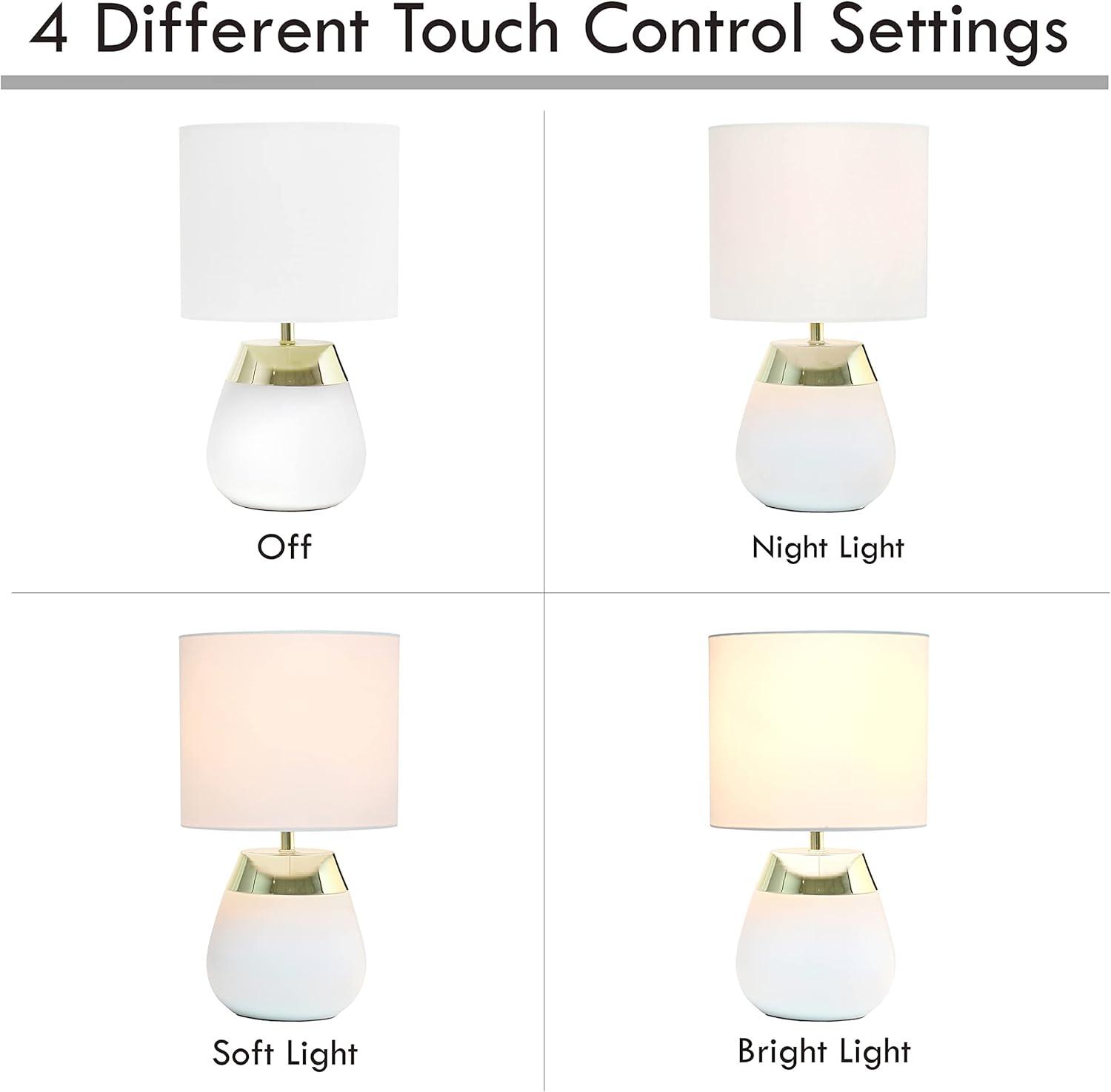 14" Tall Modern Contemporary Two-Tone Metallic Bedside 4 Settings Touch Table Desk Lamp White - Simple Designs: ETL Listed, Cotton Shade