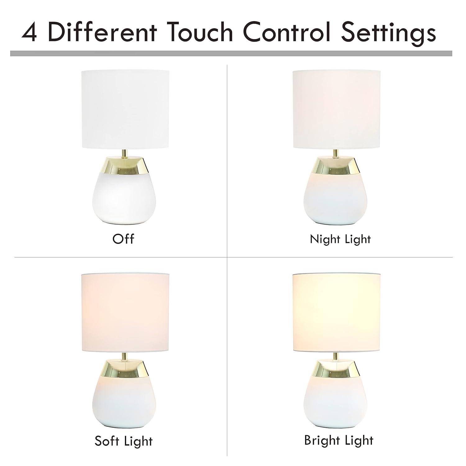 14" Tall Modern Contemporary Two-Tone Metallic Bedside 4 Settings Touch Table Desk Lamp White - Simple Designs: ETL Listed, Cotton Shade