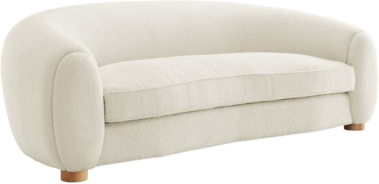 Ivory Boucle Fabric Mid-Century Modern Sofa with Wood Legs