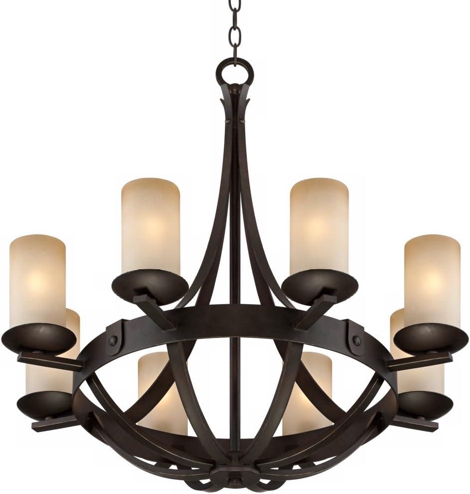 Industrial Bronze 8-Light Chandelier with Scavo Glass Shades