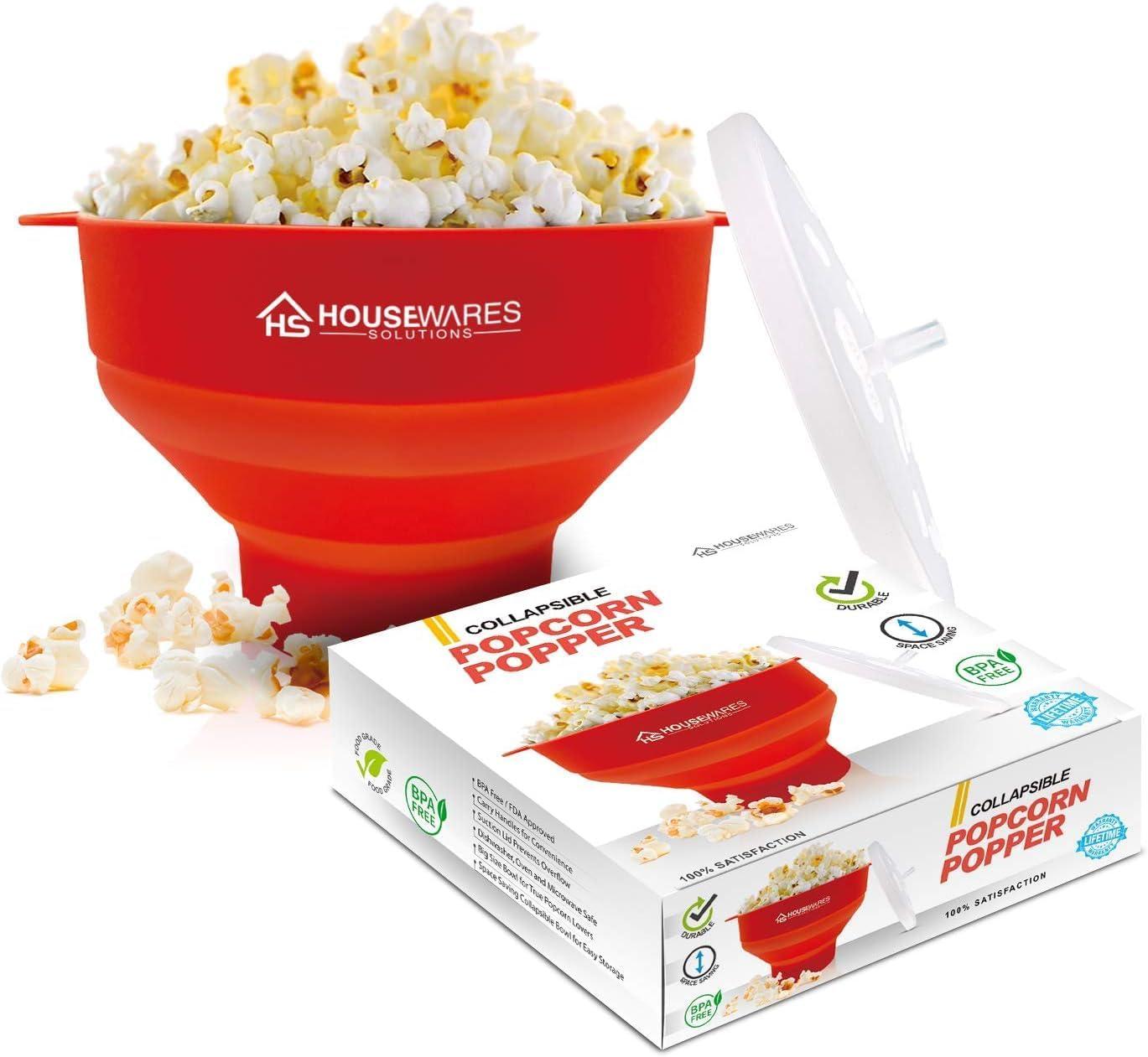 Collapsible Silicone Microwave Hot Air Popcorn Popper Bowl With Lid and Handles