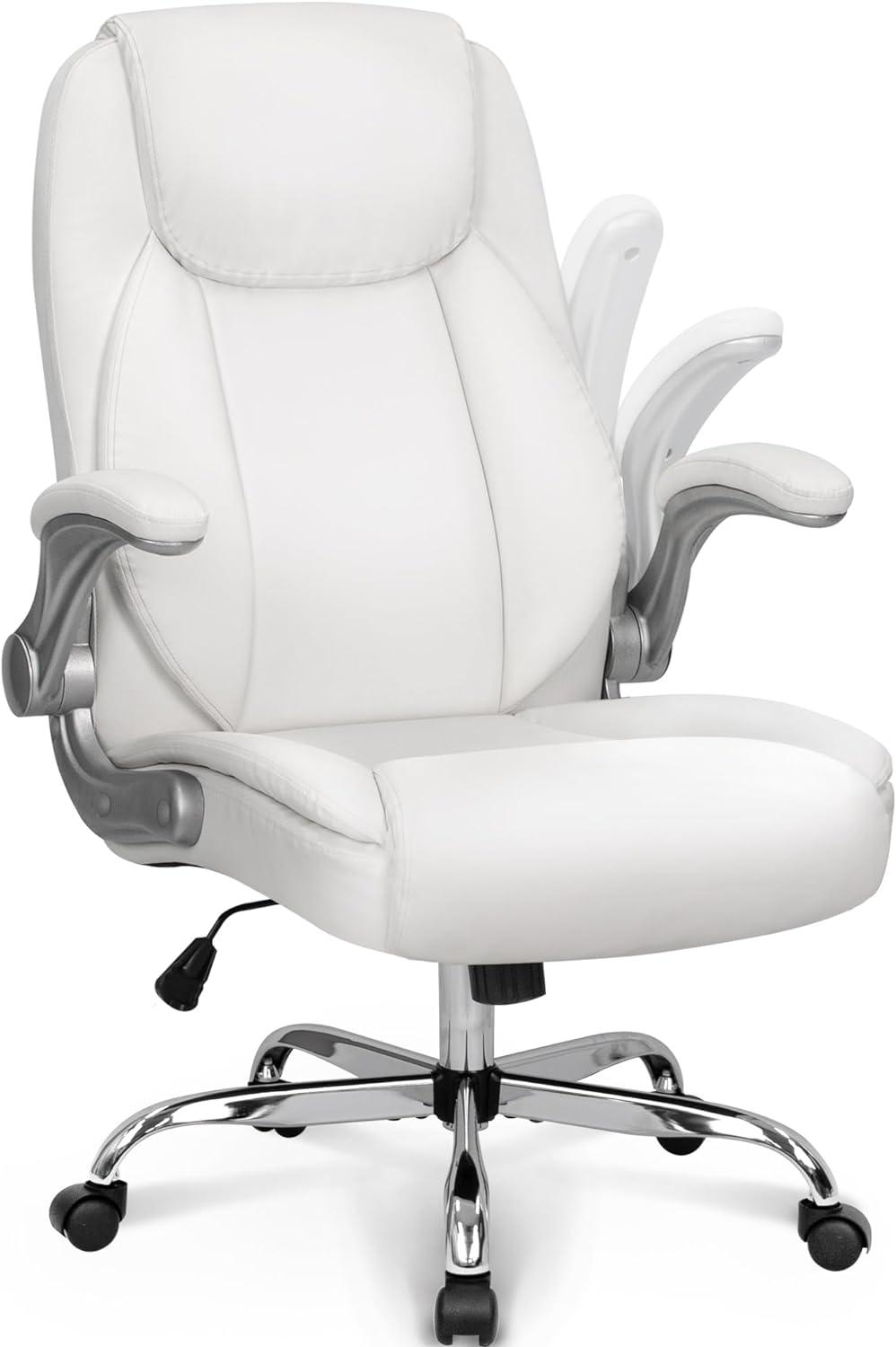 NEO CHAIR executive office chair cushioned ergonomic back support flip-up armrest, White