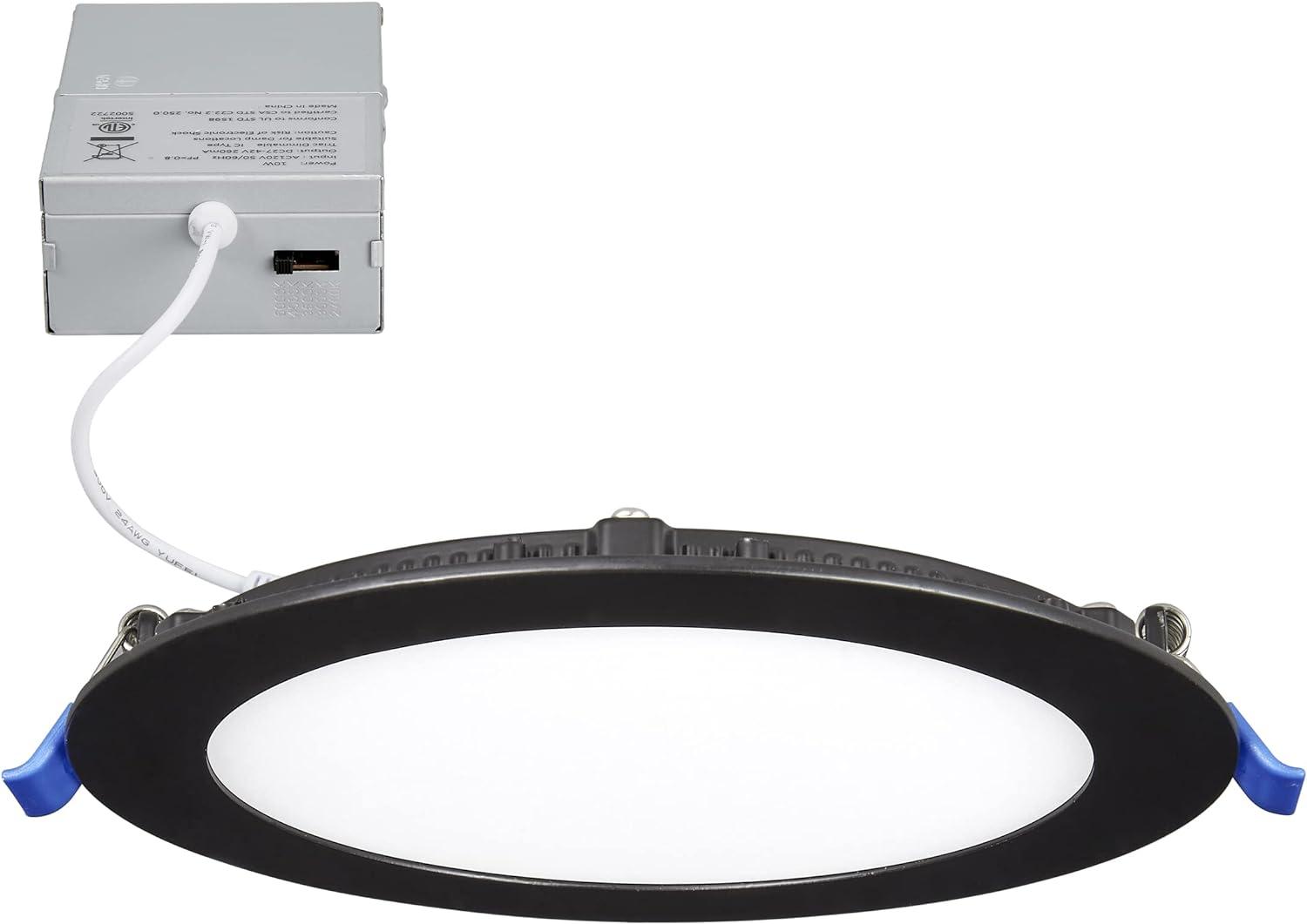 Maxxima 6 in. Ultra-Thin Recessed LED Downlight with Junction Box, Black Trim, 5 CCT Color Selectable (2700K/3000K/3500K/4000K/5000K), Dimmable, 1000 Lumens