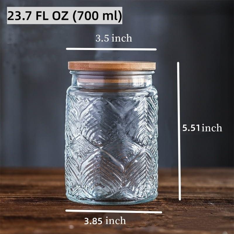 Vintage Clear Glass Jars with Bamboo Lids, Set of 2