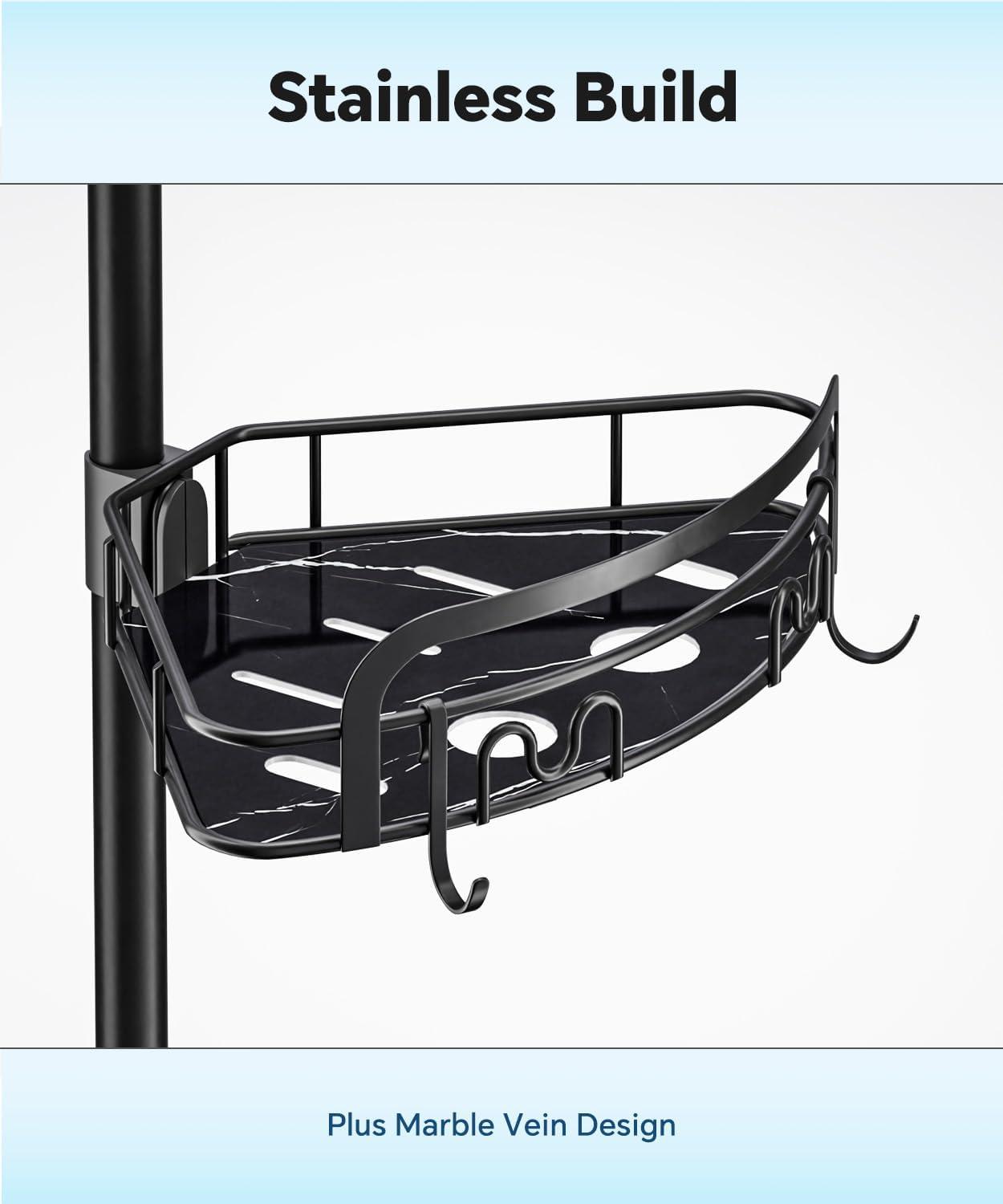 Black Stainless Steel 4-Tier Tension Mount Shower Caddy