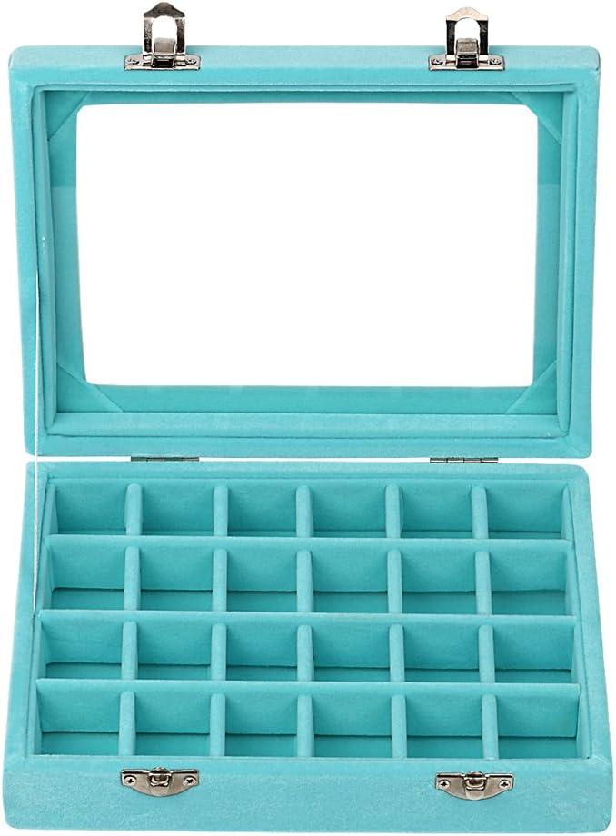 24 Grids Velvet Glass Ring Earrings Jewelry Box Earrings Organiser Storage Holder Display Case