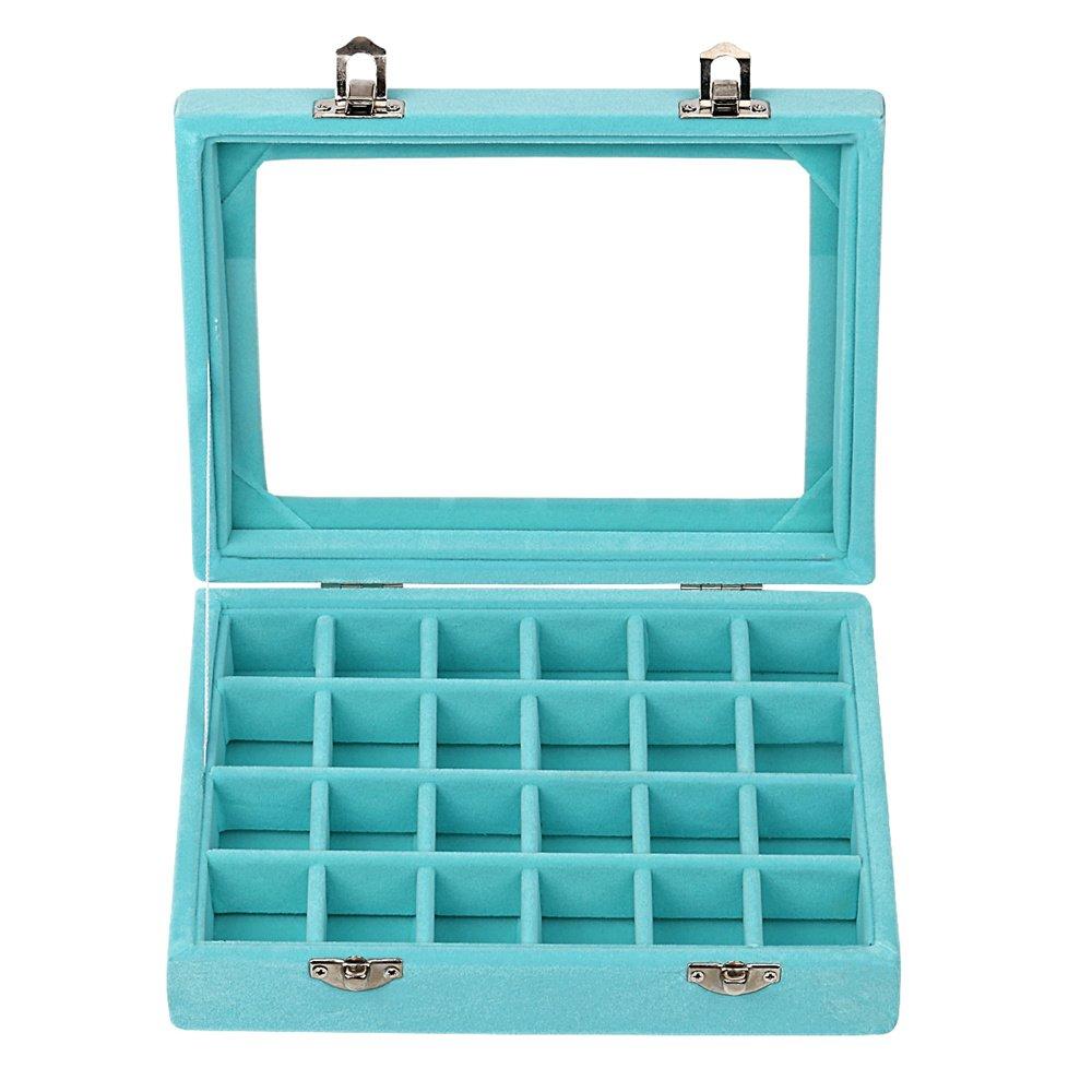 24 Grids Velvet Glass Ring Earrings Jewelry Box Earrings Organiser Storage Holder Display Case
