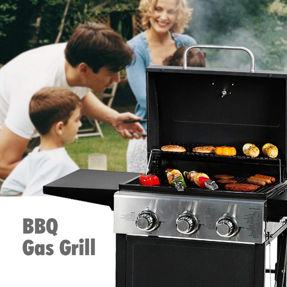 MASTER COOK Propane Gas Grill, 3 Burners Stainless Steel Grill with Foldable Shelves, Black