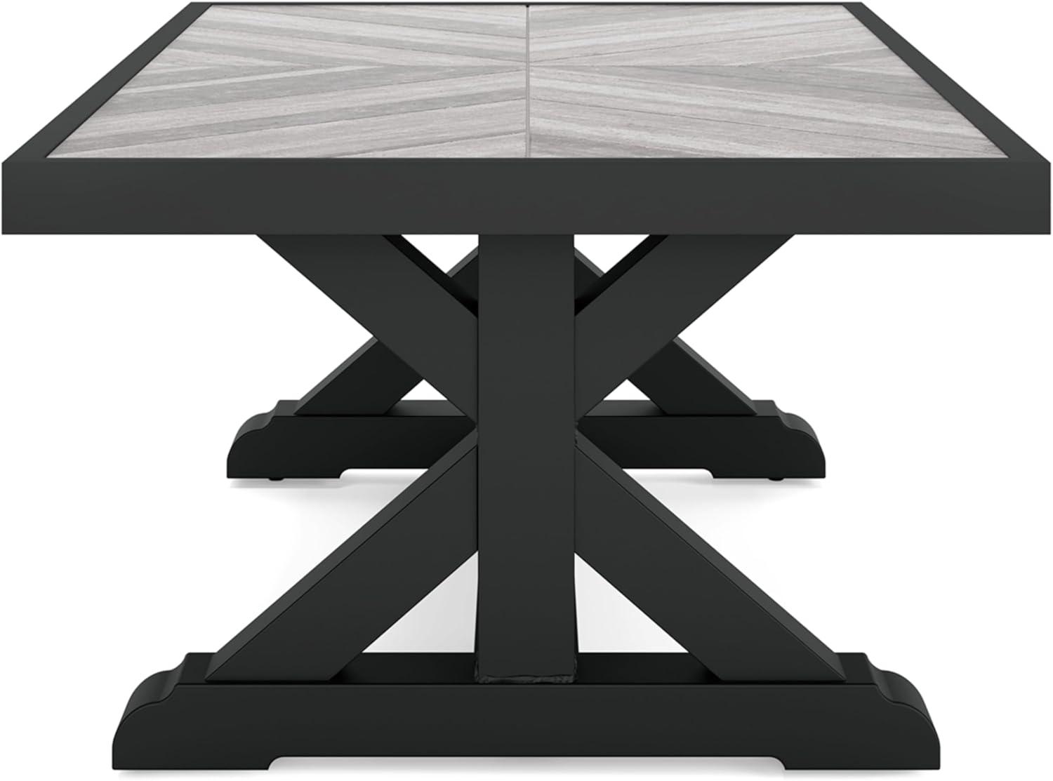 Black and Gray Rectangular Outdoor Coffee Table with Porcelain Top