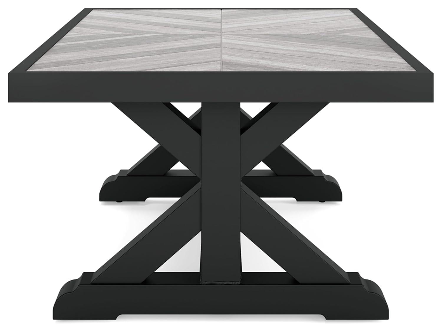 Black and Gray Rectangular Outdoor Coffee Table with Porcelain Top