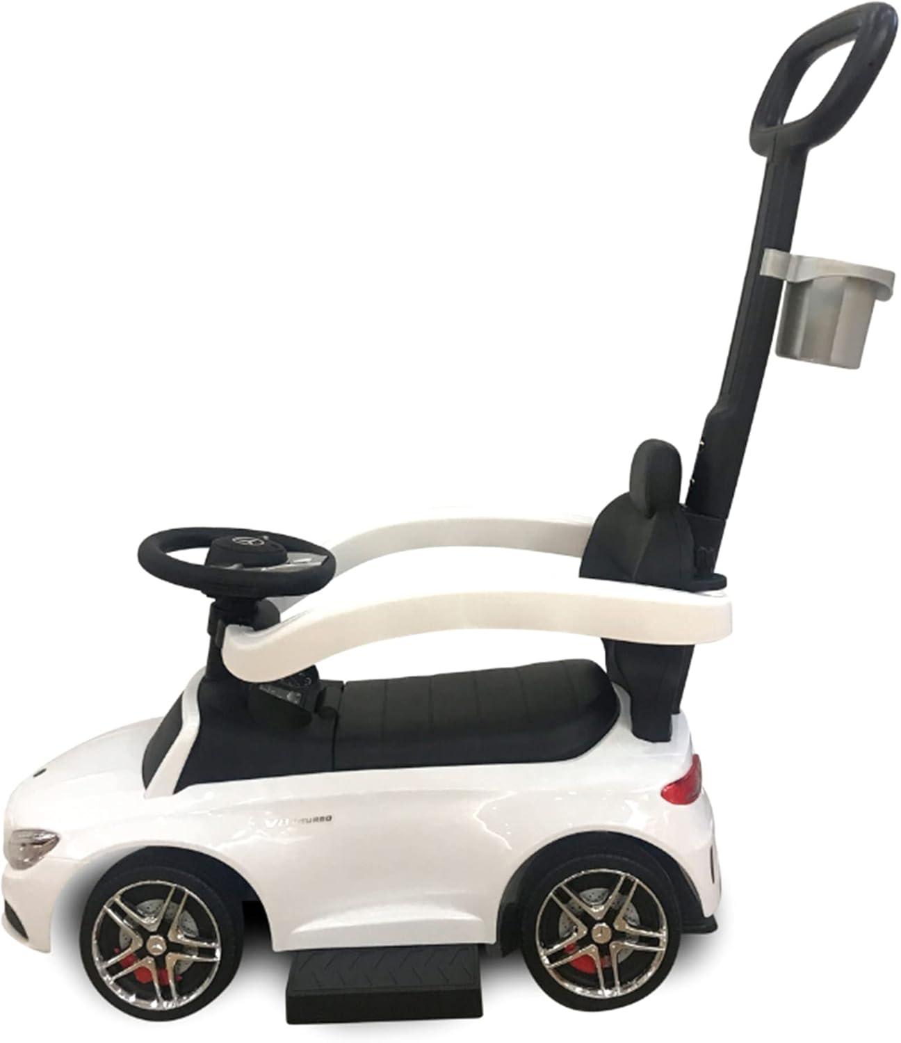 White and Black Mercedes C63 3-in-1 Push Car with Cup Holder