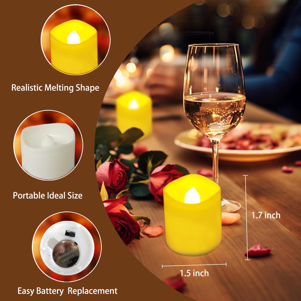 12 Pcs Flameless LED Tea Light Candles Warm Yellow Flickering Bright Tealights Electric