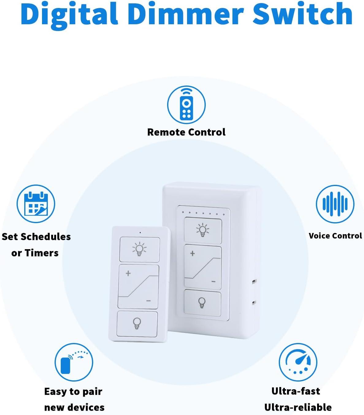 Plug in Lamp Dimmer, Smart Plug in Lamp Dimmer with Remote, Digital Dimmer Light Switch for Dimmable LED/CFL Lights and Incandescent/Halogen