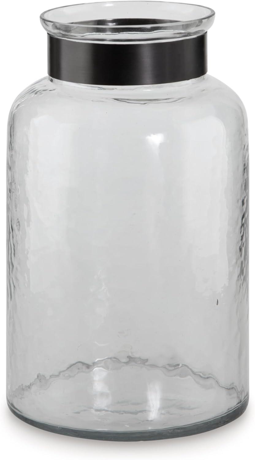 Clear Glass Vase with Pewter Metal Accent, 11 Inch