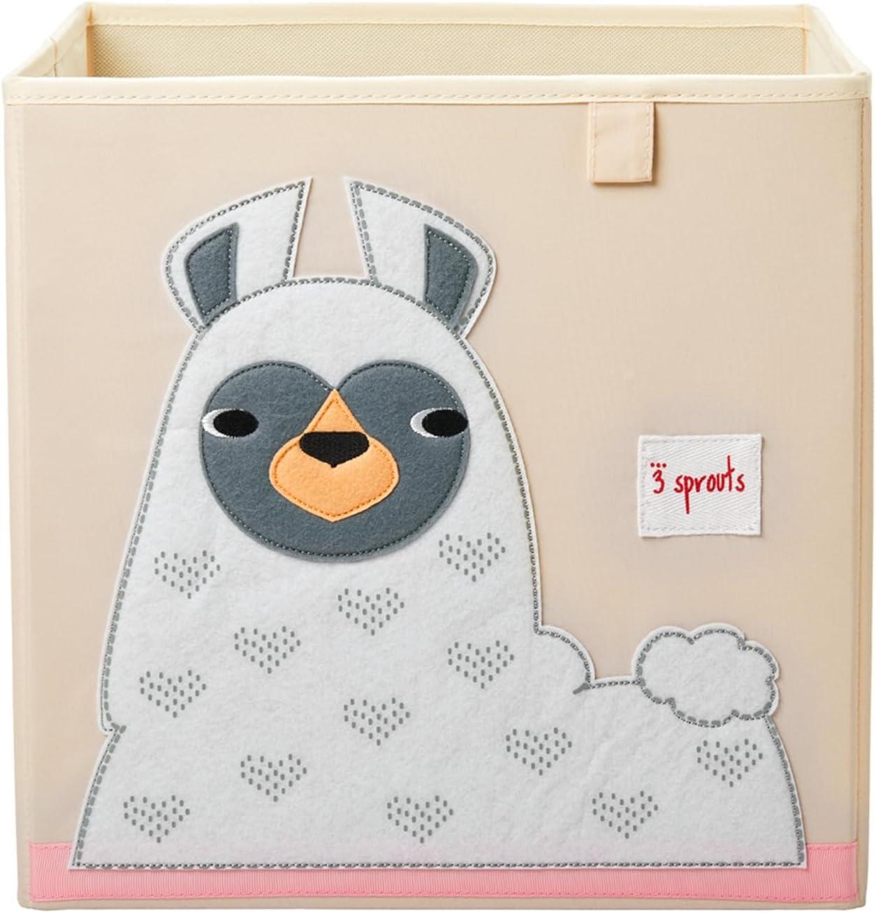 3 Sprouts Beige Foldable Fabric Storage Cube with Llama Applique