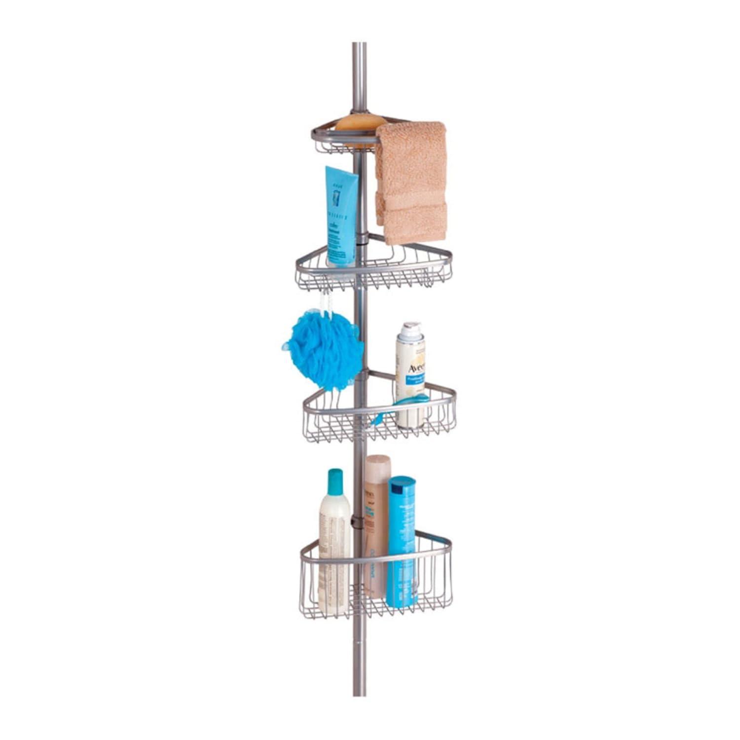iDESIGN Steel 4 Tier Tension Pole Corner Shower Caddy York Collection Silver