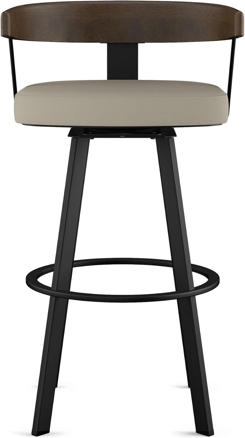 Amisco Lars Upholstered Counter Height Barstool Greige/Black: Faux Leather, Steel Frame, 26" Seat