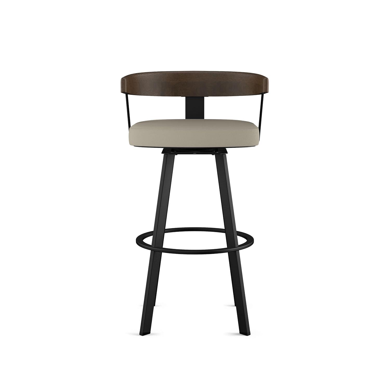 Amisco Lars Upholstered Counter Height Barstool Greige/Black: Faux Leather, Steel Frame, 26" Seat