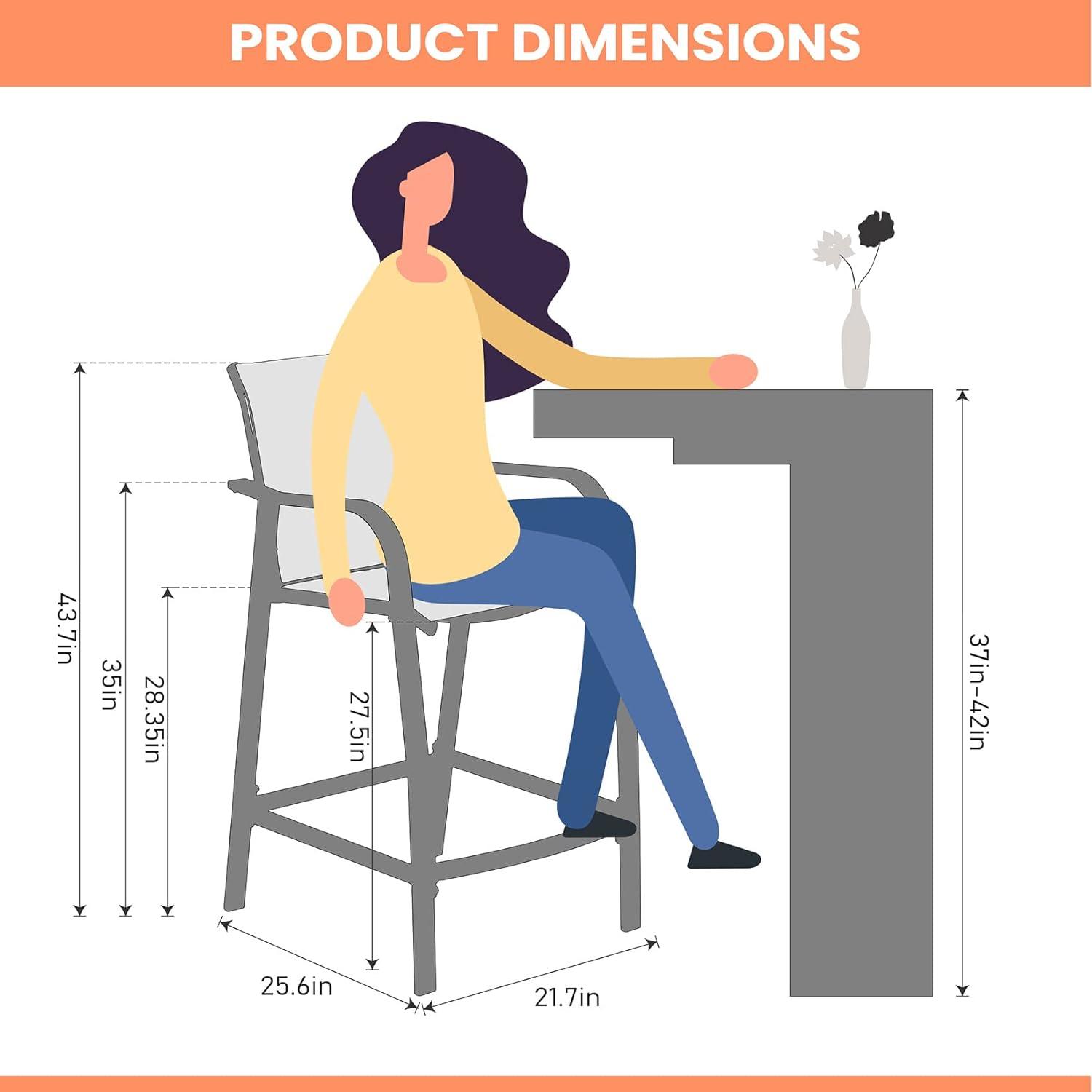 2pc Outdoor Counter Height Aluminum Bar Stools - Orange - Pellebant: UV & Weather Resistant, 270lbs Capacity